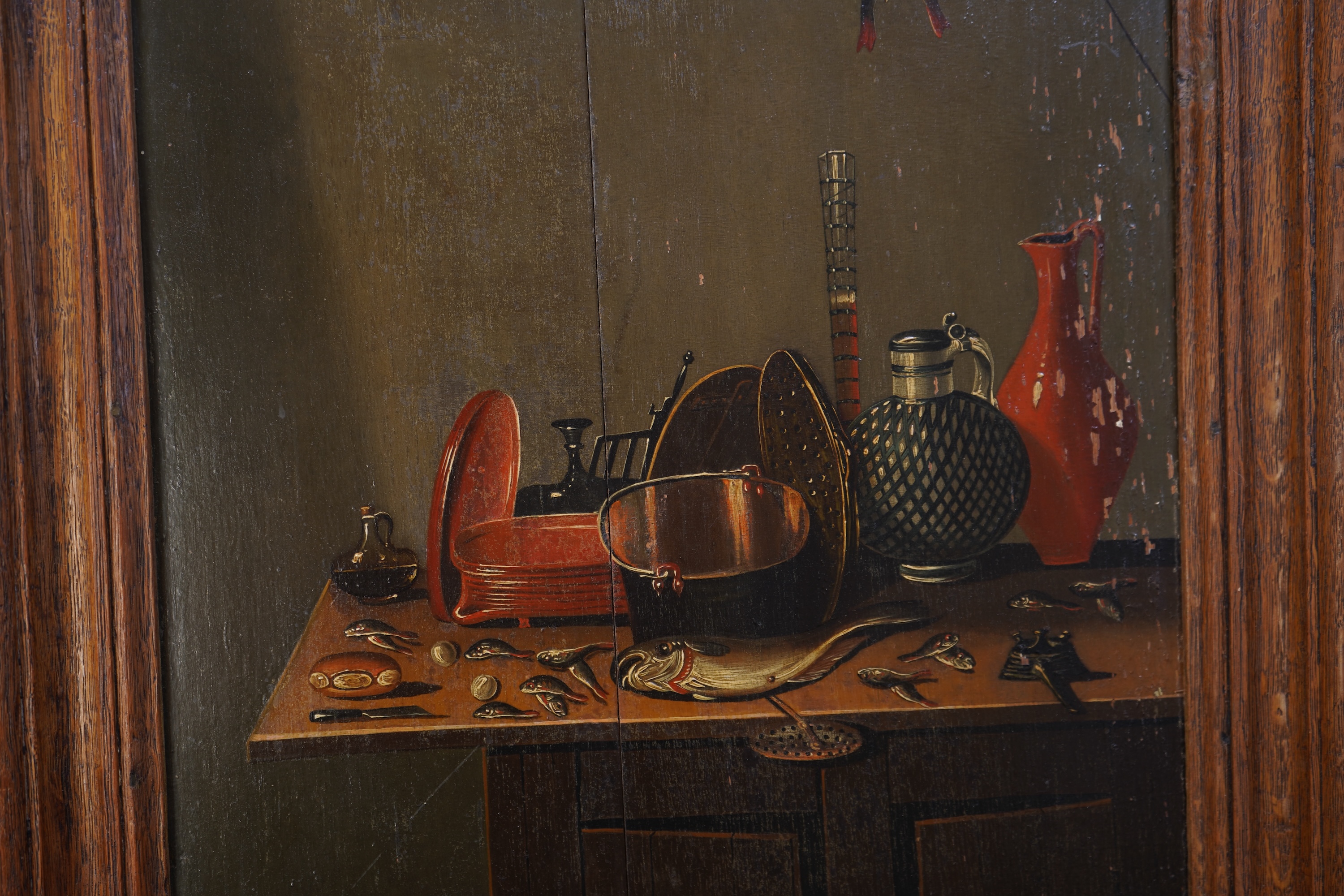 Follower of Gerrit Willemsz. Heda, Dutch (c.1620-c.1702), Still life with fish, jugs and cooking equipment